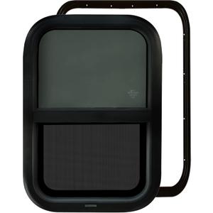 RV Murts Trailer Window 15"x22", Tempered Glass with Screen & Trim Kit, 1-1/2" Wall Fit for Teardrop Camper, Cargo, Travel Motorhome, Vertical Slide.(Aluminum, Shatterproof, Cold Insulation)
