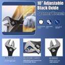 4PS Tub Drain Remover Wrench Removal Tool,Black 10" Adjustable Plumbers Wrench,Adjustable Pin Spanner for Angle Grinder Machine,Faucet Wrench