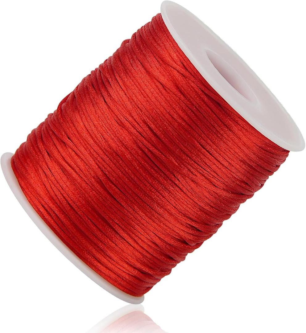 Red Nylon String Cord - 1MM 100 Yards Braided Ornament Twine Thread for Bracelet Making, Nylon Necklace Jewelry Thread Clay Bead String for Crafts Bracelets, Macrame Beading Satin Cord
