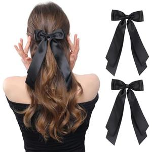 LuSeren 2 PCS Double Layer Hair Bows Black Hair Ribbon Clips Ponytail Holder Accessories for Women Girls Toddlers Teens Kids