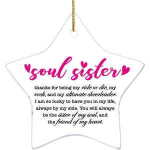 2 x Soul Sister Gift Christmas Ornament, You Will Always Be The Sister of My Soul, Friendship Ornament Gift for Women Best Friends Bestie BBF Birthday Graduation Gifts (Q1)