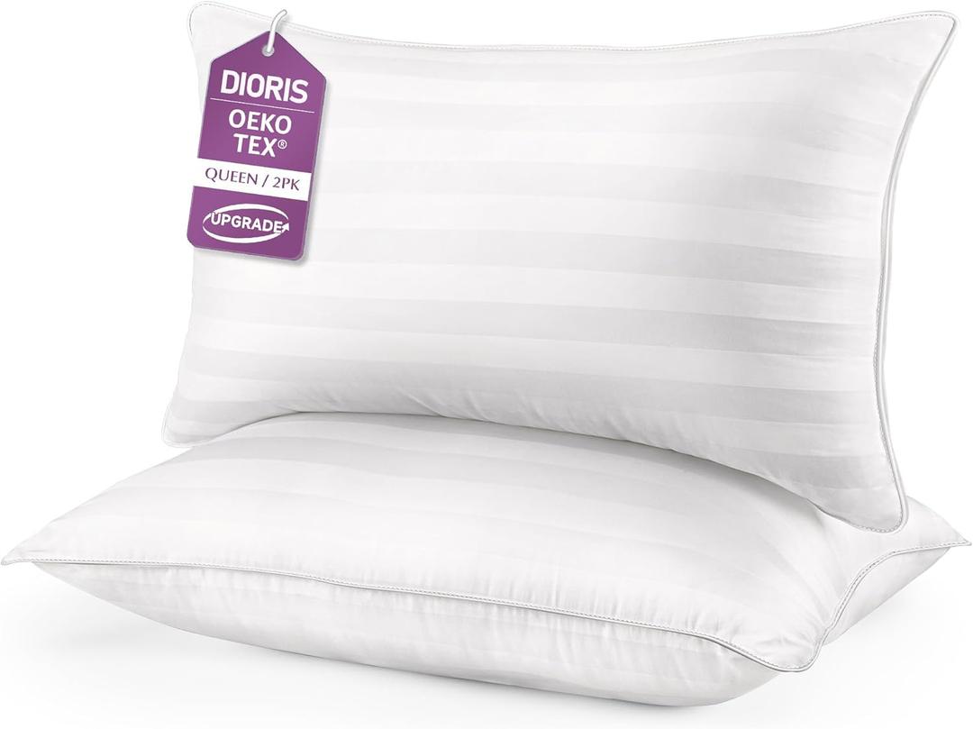 DIORIS Queen Pillows Set of 2 - Bed Pillows for Sleeping, Cooling Down Alternative Pillow, Medium Firm for Side Back Stomach Sleepers, Hotel Quality, Machine Washable (White)