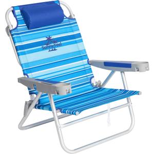SUNNYFEEL Extra Wide 28" Low Beach Chair 5 Position Lay Flat, XL Oversized Portable Folding Camping Chairs with Cup Holder for Outdoor/Trip, Lightweight Foldable Backpack Beach Chair for Adults, X-Large