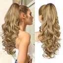 REECHO Ponytail Extension, 24" Claw Clip Ponytail Extension Wavy Ponytails Hair Extensions Jaw Clip on Pony Tails Natural Synthetic Hairpiece for Women Daily, Medium Blonde with Blonde Highlights