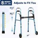 Walkers for Seniors, Folding Walker with Wheels and 2 Skis, Lightweight Rolling Walker Supports Up to 350 Pounds, Adjustable Height, Adult Compact Standard Walkers with Aluminum Frame, Blue