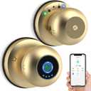 eLinkSmart Fingerprint Door Lock Smart Door Knob with Key Keyless Entry Door Lock for Bedroom Apartment with Privacy Mode Clear Voice Prompt Bluetooth App Control Glod