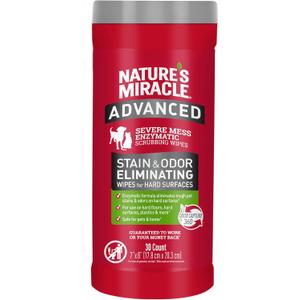 Natures Miracle Advanced Stain And Odor Eliminating Wipes for Hard Surfaces, 30 Count, Enzymatic Formula Eliminates Tough Pet Messes