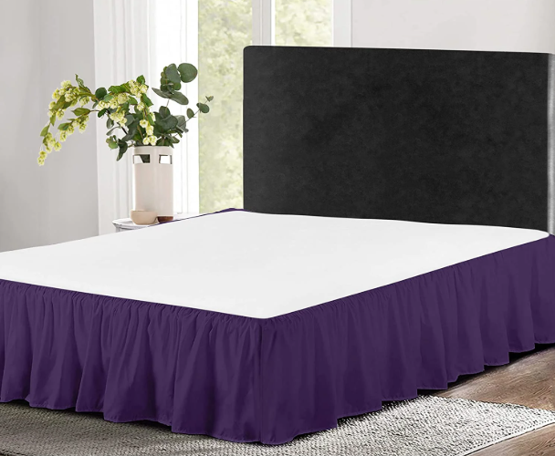Ruffled Bed Skirt with Split Corners - King, White, 18" Drop Bedskirt- Blissford Dust Ruffle, Purple