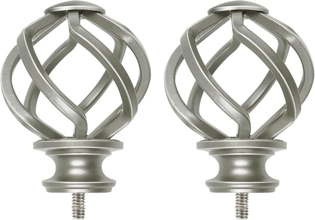 KAMANINA Replacement Finials for 1 or 7/8 Inch Curtain rods, Twisted Cage, M6 Screw Rod Finials, Antique Sliver, 2pcs