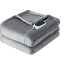 Sealy Heated Throw Blanket, Flannel Electric Blanket Throw with 6 Heating Settings & 2-10 Hours Auto Shut Off, Fast Heating & Machine Washable for Home Office Use, 50x60 Inch, Light Grey