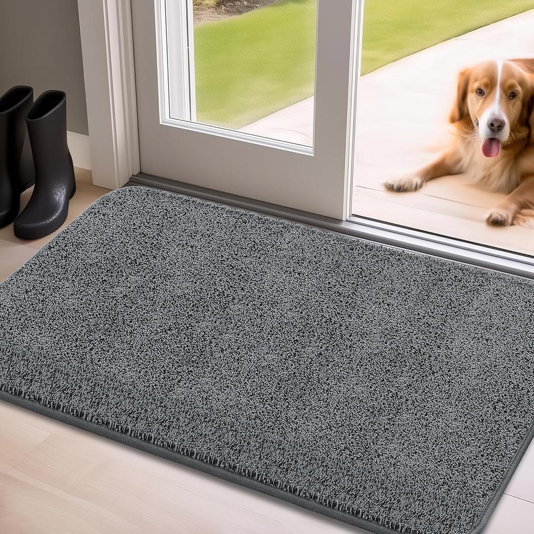 Mibao Front Door Mat Entrance, Non-Slip Absorbent Waterproof Welcome Doormat with TPR Backing, Dirt Trapping Entrance Inside Floor Mats for Entryway Washable Low-Profile, 35.5" x 59", Dark Grey (2'11" x 4'11" (Rectangular))