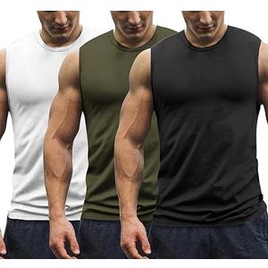 COOFANDY Men's 3 Pack Workout Tank Tops Gym Muscle Tee Bodybuilding Fitness Sleeveless T Shirts (X-Large, Dark Grey/Black/Peacock Blue)