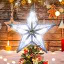 GLOWNOVA Star Christmas Tree Topper, 8 in UL Listed 3D Star Tree Topper Lights, Double Sided Christmas Tree-top with 10 LED White Lights for Xmas Tree New Year Home Decor, Silver