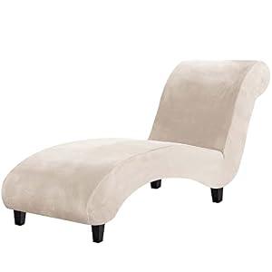 H.VERSAILTEX Chaise Lounge Cover Indoor Velvet Chaise Slipcover High Stretch Lounge Chair Cover Luxury Armless Chaise Cover for Living Room, Machine Washable, Ivory