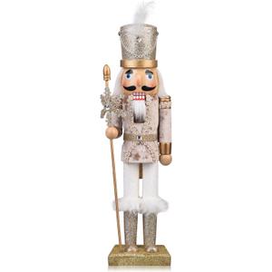 ArlinaL Wooden Christmas Soldier Nutcracker Decorations, 15 Inch Nutcracker Figure Christmas Decor for Shelves and Tables (Gold)