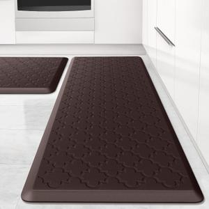 Kitchen Mat [2 PCS] Cushioned Anti-Fatigue Floor Mat, Waterproof Non-Skid Ergonomic Comfort Foam Rugs, Standing Mat for Kitchen, Floor,Office, Sink, Laundry(Chocolate) (17.3"x29"+17.3"x47")