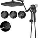 Psylc 14" High Pressure Rain/Rainfall Shower Heads With Handheld Spray Combo (3+1 Settings & Built-in Power Wash Mode), Double/Dual Shower Head With Handheld - Height/Angle Adjustable(Matte Black)
