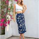 Midi Skirts for Women with Slit Long Knee Length Floral Elastic Pleated High Waisted Womens Skirt