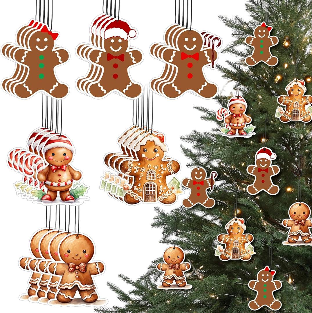 Soaoo 24 Pcs Christmas Air Freshener Gifts Bulk Gingerbread Scented Christmas Ornaments Decorations Gingerbread Man Scented Hanging Tree Decorations Xmas Party Supplies Stocking Stuffers