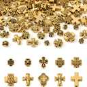 Beadthoven 100pcs Alloy Cross Beads, Tibetan Gold Cross Beads Spacers Jesus Crucifix Cross Metal Beads Vintage Gold Plated Prayer Rosary Beads for DIY Jewelry Making Bracelet Earring Necklace Supplies