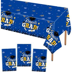 STARSIDE Set of 3 Plastic 2025 Graduation Tablecloth,54"x108" Graduation Party Table Decorations,Congrats Grad Disposable Tablecovers for Congrats Grad Party Supplies (Blue)