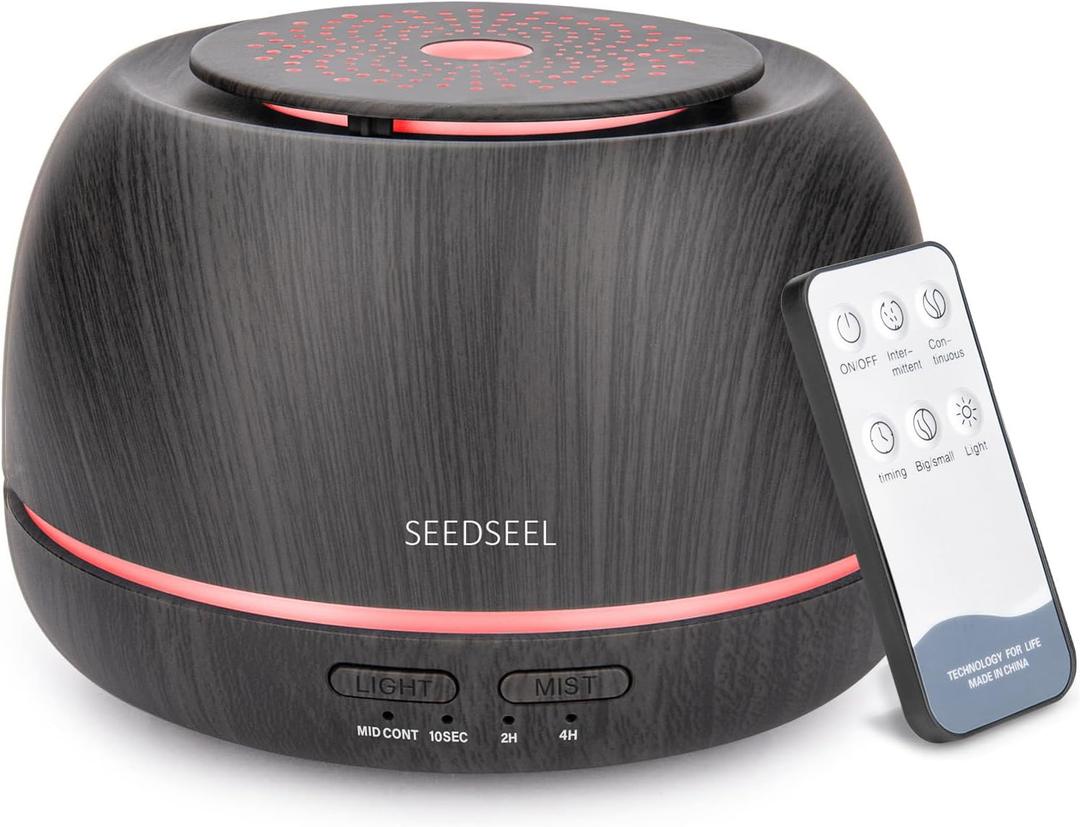 300ML Essential Oil Diffuser,Ultrasonic Aromatherapy Diffuser, 7-Color Gradient Lights, Remote Control, 8 Hours Run Time, Suitable for Home,Office (Dark Wood Grain)