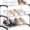 Small Shoe Rack, Narrow Stackable Shoe Shelf Organizer for Entryway, Doorway and Bedroom Closet (3-Tier, Black)