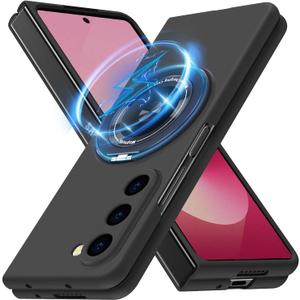 for Galaxy Z FOLD 6 Case with Magnetic Ring Stand, Matte Tough Cover with Stand, Magnetic Men Women Girls Boys Protective Case for Galaxy Z FOLD 6 7.6", Black(15-19)