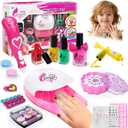 Kids Nail Polish Set for Girls, All-in-One DIY Nail Art Salon Kit with Nail Dryer, Glitter Pen & Nail Pens, Non-Toxic Washable Polish, Birthday Gift Toys for Girls Ages 5-12