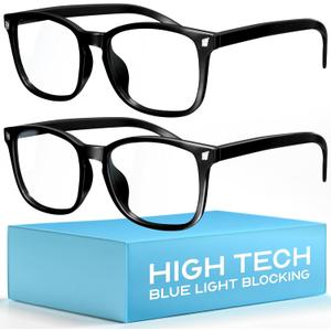 livho High Tech Blue Light Glasses - Advanced 99% Blue Light Blocking Computer Glasses - Anti Eyestrain & UV Glare Protection (*B11 Light Black X 2)