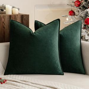 MIULEE Pack of 2 Christmas Decorative Velvet Throw Pillow Cover Soft Army Green Pillow Cover Solid Square Cushion Case for Winter Sofa Bedroom Car 18x 18 Inch 45x 45cm