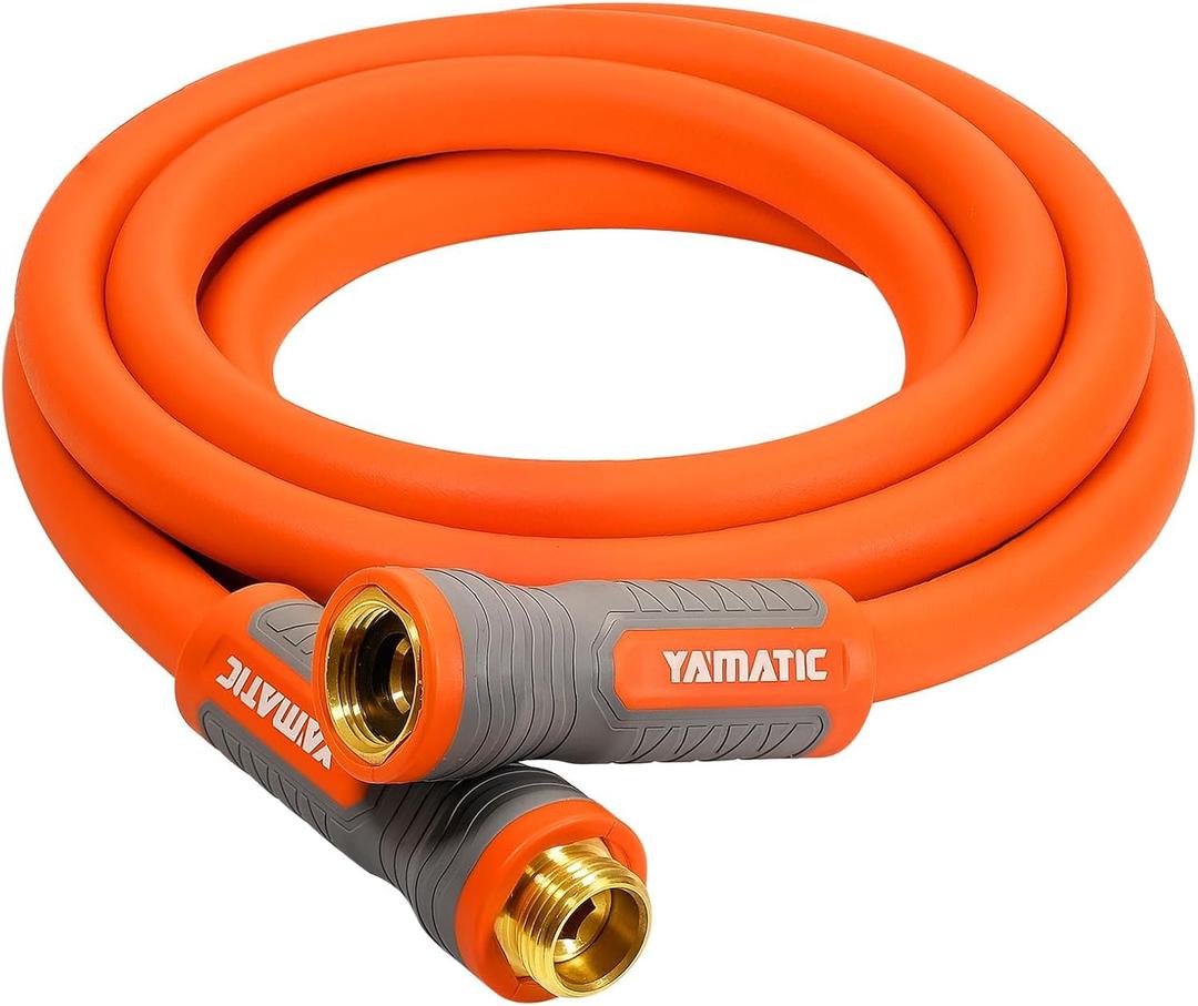 YAMATIC Garden Hose 5/8 in x 10 ft, Ergonomic Swivel Fittings, Burst 600 PSI,Heavy Duty, Flexible and Lightweight Water Hose (Orange)