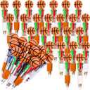 LiYiQ 25 Pcs Basketball Party Favor Multicolor Pen in One Cartoon Cute Fun 4-in-1 Cute Pens Bulk Kawaii Basketball Shape Cool Ballpoint Pens for Kids Fun Gifts