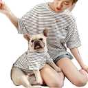 White Striped Matching Dog and Owner Clothes, Cotton Pet and Owner Coordinating Outfit with Embroidered Smiley Face Separately Sold,Family Matching Pajamas for Dogs Puppies (Pet 4XL)