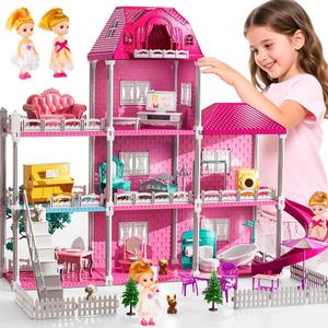 Villa Playset for Girls Ages 3-7, Indoor Playset Girls Toys with 3 Storeys 7 Rooms 2 Dolls for Ages 6-8, Furniture and Accessories, Pretend Toddler Toy, Birthday Gifts for Kids 3 4 5 6 7 8