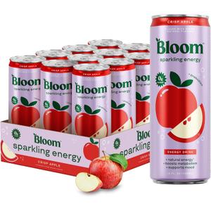 Bloom Nutrition Sparkling Energy Drink - Natural Caffeine, Zero Sugar, 180mg Caffeine - Antioxidant-Rich with Green Coffee Bean, Green Tea Extract, Prebiotics - Crisp Apple - 12oz 12 Pack, Expiry: 05/01/27