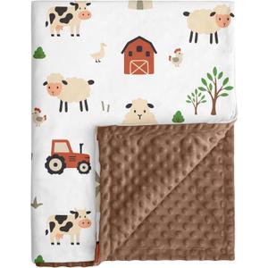 Baby Blanket for Boys Girls, 30x40 Inch Soft Lightweight Minky Dot Blanket with Farm Animals, Double-Layer Dotted Backing for Infant Toddler Nursery Crib, Sensory Security Blanket