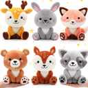 6 Pcs Woodland Animals Toys 7 Inch Bear Rabbit Squirrel Deer Raccoon Fox Large Stuffed Animals Bulk for Woodland Baby Showers Party Decor Birthday Gifts Classroom Teacher Student Awards