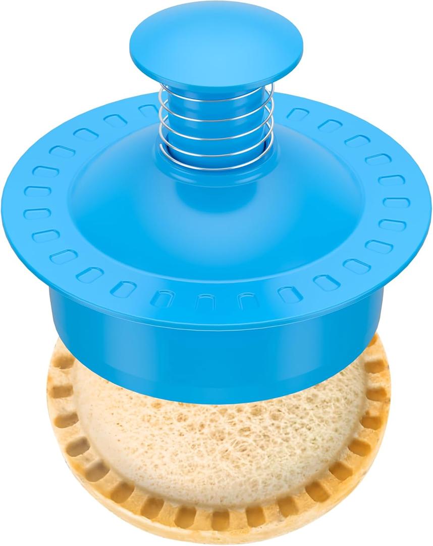 4 x Sandwich Cutter and Sealer Round Cut and Seal Sandwich Maker, Crustless Peanut Butter & Jelly Sandwich Cookie Cutter-Blue Round