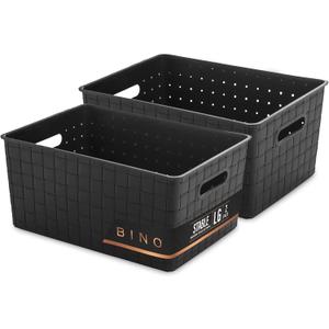 BINO | Plastic Storage Baskets Large - Black | THE STABLE COLLECTION | Multi-Use Storage | Rectangular Cabinet Organizer | Baskets For Organizing with Handles | Home Office Organization and Storage