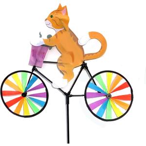 Backyard Wind Spinner Yellow Tabby Cat on a Bicycle Spinner Carrying a Llittle Mouse Pinwheel Windmill Colorful Garden Decoration
