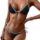 ZAFUL Women's Triangle Bikini Tie Side Whip Stitch String Bikini Two Piece Swimsuit Bathing Suits, L