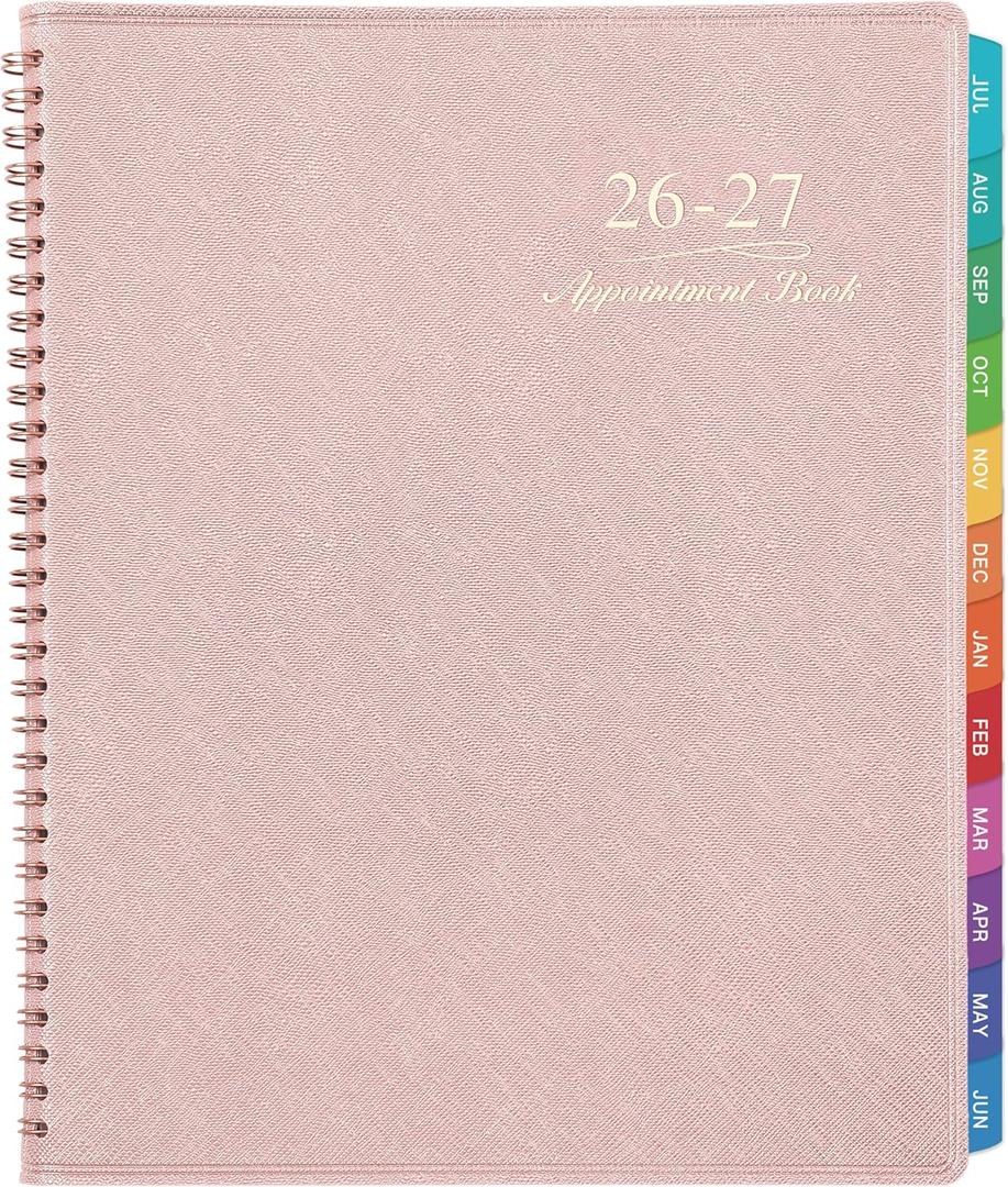 2026-2027 Appointment Book/Planner - Weekly Appointment Book 2026-2027, July 2026 - June 2027, 8.26"x 11.4", Daily/Hourly Planner with Tabs, 15 Minutes, Wirebound - Pink