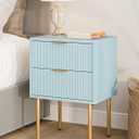 Masupu Night Stand,Mid-Century Modern Bedside Table with 2 Storage Drawer,Small Gold Frame Side End Table for Bedroom,Living Room, Blue