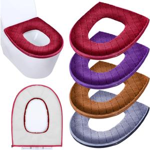 Riakrum 4 Pcs Toilet Seat Covers Pads for Bathroom Comfortable Toilet Seat Cushion Cover Soft Thicker Warmer Washable Pad with Zipper Home Reusable(Modern,Gray, Violet, Red, Brown)