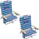 Tommy Bahama 2-Pack 5-Position Classic Lay Flat Backpack Beach Chair with Cooler and Cup Holder, Portable Folding Beach Chair for Tanning, Red/White/Blue
