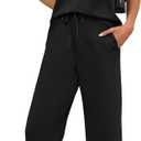 WIHOLL Two Piece Sets for Women Summer Outfits Matching Lounge Sets Wide Leg Crop Pants Vacation Travel (Black, L)