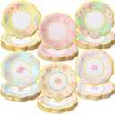 Maxcheck 72 Pcs 9 Inch Floral Paper Plates with Gold Rim Disposable Flower Plates for Tea Party Decorations Birthday Baby Shower Wedding Bridal Supplies