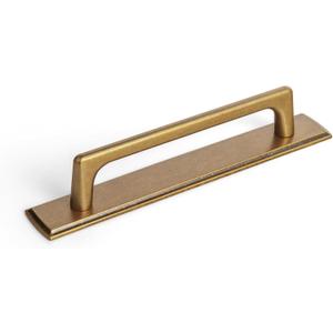 Goo-Ki 2 Packed Antique Brass Cabinet Pulls with Long Backplate-5''(128MM) Hole Centers Drawer Pulls for Kitchen