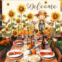 Welcome Fall Photography Backdrop Autumn Pumpkin Sunflower Scarecrow Background, Thanksgiving Party Supplies Farm Harvest Banner Photo 72 x 44 Inch